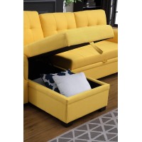 Lilola Home Linen Reversible Sleeper Sectional Sofa With Storage Chaise, Yellow