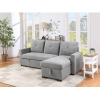 Lilola Home Serenity Gray Fabric Reversible Sleeper Sectional Sofa With Storage Chaise