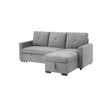 Lilola Home Serenity Gray Fabric Reversible Sleeper Sectional Sofa With Storage Chaise