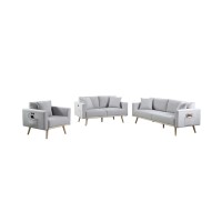 Lilola Home Easton Light Gray Linen Fabric Sofa Loveseat Chair Living Room Set With Usb Charging Ports Pockets & Pillows