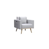 Lilola Home Easton Light Gray Linen Fabric Chair With Usb Charging Ports Pockets & Pillows