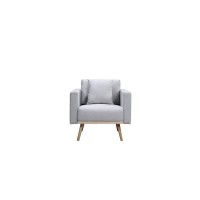 Lilola Home Easton Light Gray Linen Fabric Chair With Usb Charging Ports Pockets & Pillows