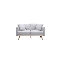 Lilola Home Easton Light Gray Linen Fabric Loveseat With Usb Charging Ports Pockets & Pillows