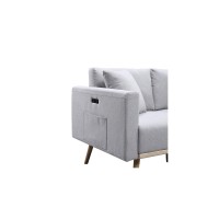 Lilola Home Easton Light Gray Linen Fabric Loveseat With Usb Charging Ports Pockets & Pillows