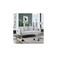 Lilola Home Easton Light Gray Linen Fabric Sofa With Usb Charging Ports Pockets & Pillows