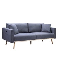 Lilola Home Easton Dark Gray Linen Fabric Sofa With Usb Charging Ports Pockets & Pillows