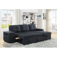 Lucas Dark Gray Linen Sleeper Sectional Sofa With Reversible Storage Chaise