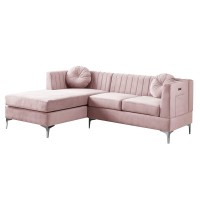 Lilola Home Chloe Pink Velvet Sectional Sofa Chaise With Usb Charging Port