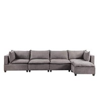 Lilola Home Madison Light Gray Fabric 5 Piece Modular Sectional Sofa Chaise