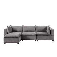 Lilola Home Madison Light Gray Fabric Reversible Sectional Sofa Ottoman