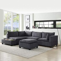 Lilola Home Madison Dark Gray Fabric 6 Piece Modular Sectional Sofa With Ottoman And Usb Storage Console Table