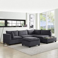 Lilola Home Madison Dark Gray Fabric 6 Piece Modular Sectional Sofa With Ottoman And Usb Storage Console Table