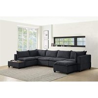 Lilola Home Madison Dark Gray Fabric 7Pc Modular Sectional Sofa Chaise With Usb Storage Console Table