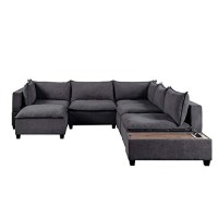 Lilola Home Madison Dark Gray Fabric 7 Piece Modular Sectional Sofa Chaise With Usb Storage Console Table