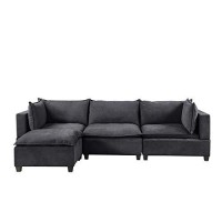 Lilola Home Madison Dark Gray Fabric Reversible Sectional Sofa Ottoman