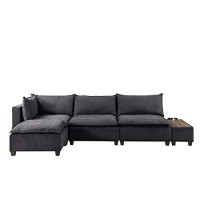 Lilola Home Madison Dark Gray Fabric 5 Piece Modular Sectional Sofa Ottoman With Usb Storage Console Table