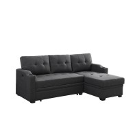 Lilola Home Mabel Dark Gray Linen Fabric Sleeper Sectional With Cupholder, Usb Charging Port And Pocket