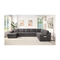 Lilola Home Waylon Gray Linen 7-Seater U-Shape Sectional Sofa Chaise With Pocket