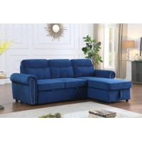 Lilola Home Ashton Blue Velvet Fabric Reversible Sleeper Sectional Sofa Chaise