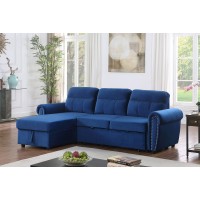 Lilola Home Ashton Blue Velvet Fabric Reversible Sleeper Sectional Sofa Chaise