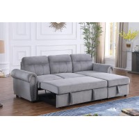 Lilola Home Ashton Gray Velvet Fabric Reversible Sleeper Sectional Sofa Chaise