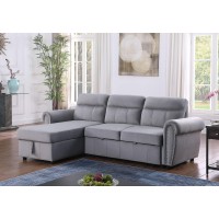 Lilola Home Ashton Gray Velvet Fabric Reversible Sleeper Sectional Sofa Chaise