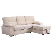 Lilola Home Kipling Beige Velvet Fabric Reversible Sleeper Sectional Sofa Chaise