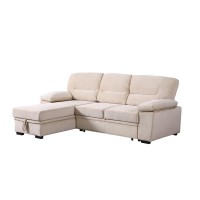 Lilola Home Kipling Beige Velvet Fabric Reversible Sleeper Sectional Sofa Chaise
