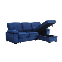Lilola Home Kipling Blue Velvet Fabric Reversible Sleeper Sectional Sofa Chaise