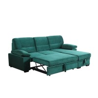 Lilola Home Kipling Green Velvet Fabric Reversible Sleeper Sectional Sofa Chaise