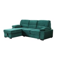 Lilola Home Kipling Green Velvet Fabric Reversible Sleeper Sectional Sofa Chaise