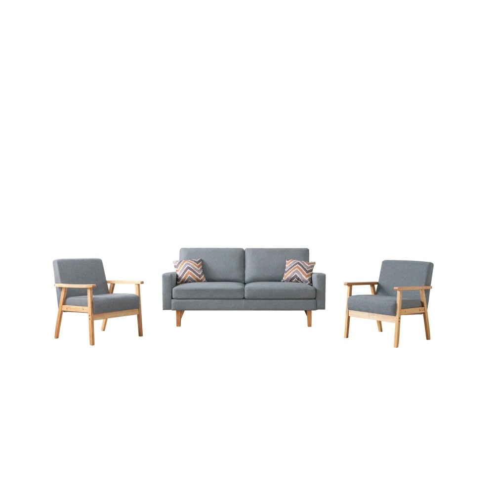 Lilola Home Bahamas Gray Linen Sofa And 2 Chairs With 2 Throw Pillows