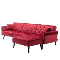 Lilola Home Piper Jujube Red Velvet Sofa Bed With Ottoman And 2 Accent Pillows