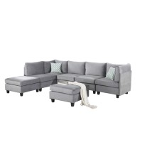 Lilola Home Zelmira Gray Velvet 7Pc Modular Sectional Sofa