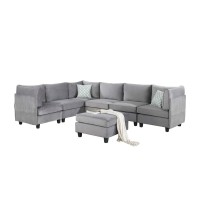 Lilola Home Simona Gray Velvet 7Pc Modular Sectional Sofa