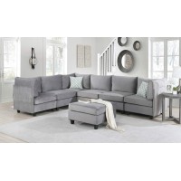 Lilola Home Simona Gray Velvet 7Pc Modular Sectional Sofa