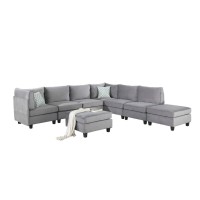 Lilola Home Zelmira Gray Velvet 8Pc Modular Sectional Sofa