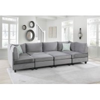 Lilola Home Zelmira Gray Velvet 8Pc Modular Sectional Sofa