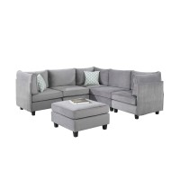 Lilola Home Zelmira Gray Velvet 6Pc Modular Sectional Sofa