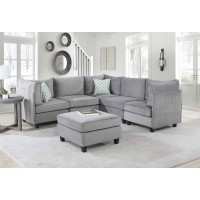 Lilola Home Zelmira Gray Velvet 6Pc Modular Sectional Sofa