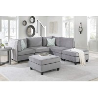 Lilola Home Simona Gray Velvet 6Pc Modular Sectional Sofa