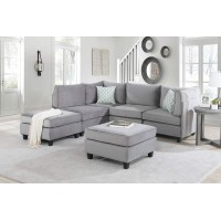 Lilola Home Simona Gray Velvet 6Pc Modular Sectional Sofa