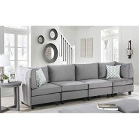 Lilola Home Zelmira Gray Velvet 4Pc Sofa