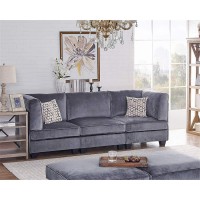 Lilola Home Zelmira Gray Velvet 3Pc Sofa