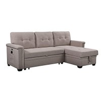 Lilola Home Nathan Light Gray Reversible Sleeper Sectional Sofa With Storage Chaise, Usb Charging Ports And Pocket