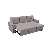 Lilola Home Nathan Light Gray Reversible Sleeper Sectional Sofa With Storage Chaise, Usb Charging Ports And Pocket