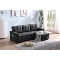 Lilola Home Kinsley Dark Gray Woven Fabric Sleeper Sectional Sofa Chaise With Usb Charger And Tablet Pocket