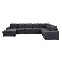 Hayden Modular Sectional Sofa With Reversible Chaise In Dark Gray Linen