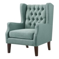 Lilola Home Irwin Teal Linen Button Tufted Wingback Chair