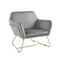 Lilola Home Keira Gray Velvet Accent Chair With Metal Base